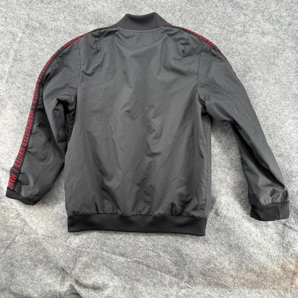Adidas Manchester United Jacket Kids Size 9-10Y Black Red Zip Bomber Windbreaker
